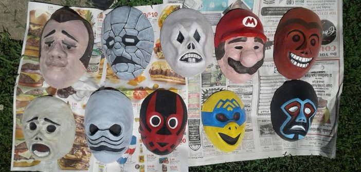 Happy Mask Salesman's Masks After Paint